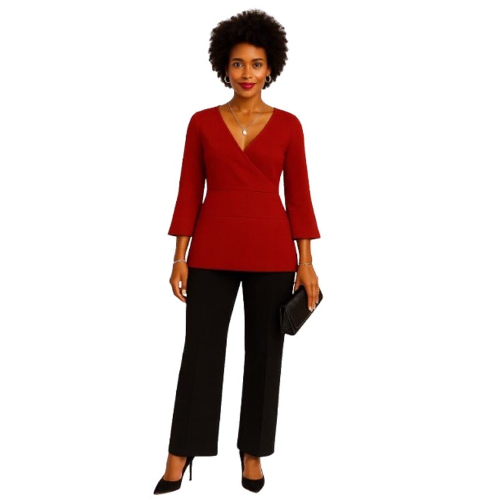 Grace Elements Metallic Knit Top Red 3/4 Sleeve Silk Blend Size M NWT